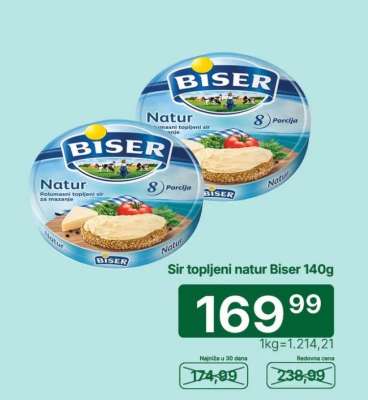 Sir topljeni natur Biser, 140g