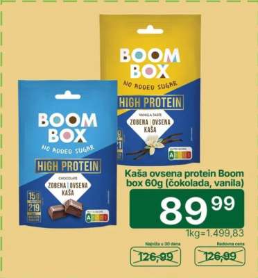 Kaša ovsena protein Boom box 60g (čokolada, vanila)