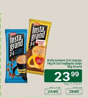 Kafa instant 2u1 classic 14g ili 3u1 najlepše želje 18g Grand