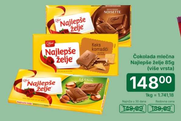 Čokolada mlečna Najlepše želje 85g (više vrsta)