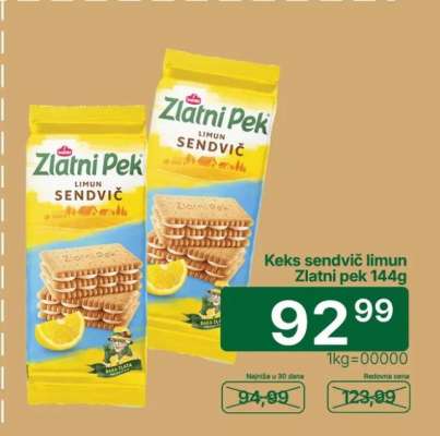 Keks sendvič limun Zlatni pek 144g