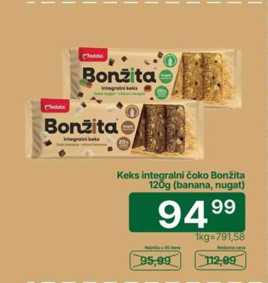 Keks integralni čoko Bonžita 120g (banana, nugat)