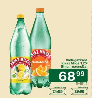 Voda gazirana Knjaz Miloš 1,25l (limun, narandža)