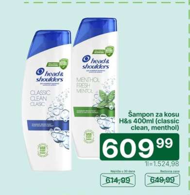 Šampon za kosu H&S 400ml (classic clean, menthol)