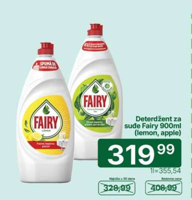 Deterdžent za sude Fairy 900ml (lemon, apple)