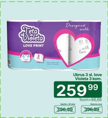 Ubrus 3 sl. love Violeta 3 kom.
