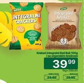Krekeri integralni Baš Baš 100g i sa organskim brašnom
