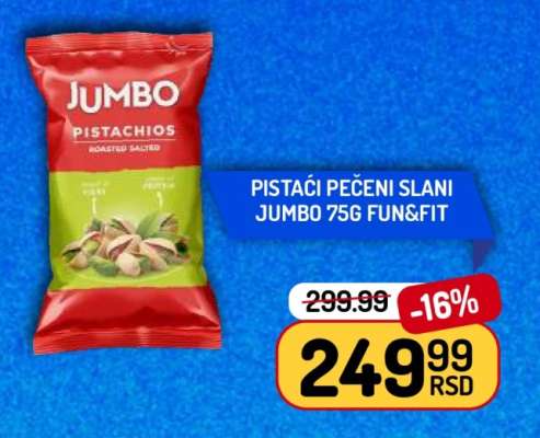 PISTAĆI PEČENI SLANI JUMBO 75G FUN&FIT