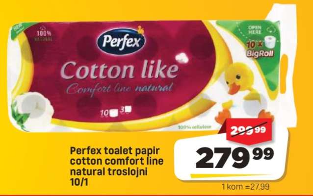 Perfex toilet paper cotton comfort line natural three-ply 10/1