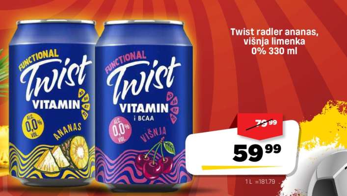 Twist radler ananas, višnja limenka 0% 330 ml