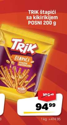 TRIK štapići sa kikirikijem POSNI 200 g