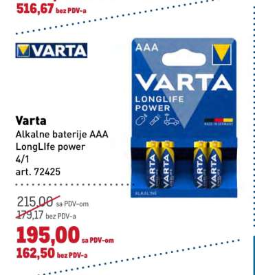Varta Alkalne baterije AAA LongLife power 4/1