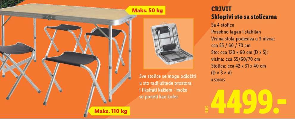 CRIVIT Sklopivi sto sa stolicama