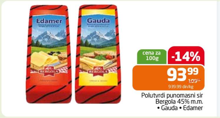 Polutvrdi punomasni sir Bergola 45% m.m.