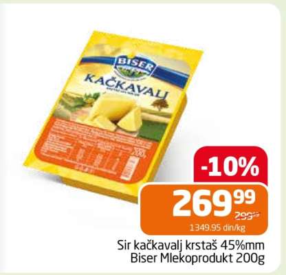 Sir kačkavalj krstaš 45%mm Biser Mlekoprodukt 200g
