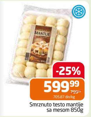 Smrznuto testo mantije sa mesom 850g