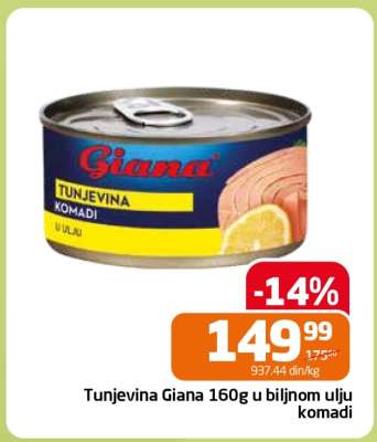 Tunjevina Giana 160g u biljnom ulju komadi