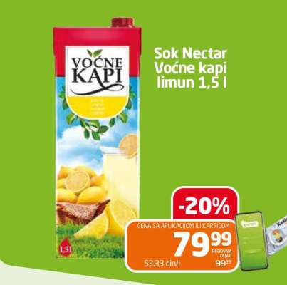 Sok Nectar Voćne kapi limun 1,5 l