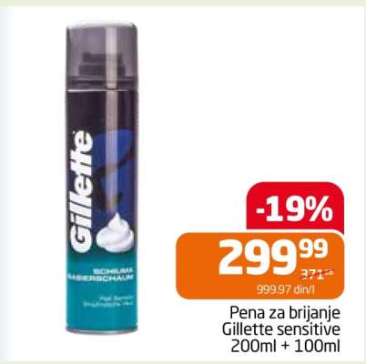 Pena za brijanje Gillette sensitive 200ml + 100ml
