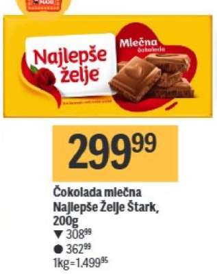 Čokolada mlečna Najlepše želje Stark 200g
