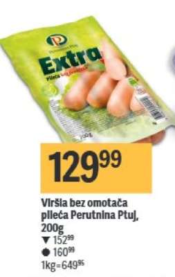Viršla bez omotača pleća Perutnina Ptuj, 200g