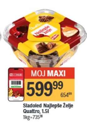 Sladoled Najlepše Želje Quattro, 1.5l