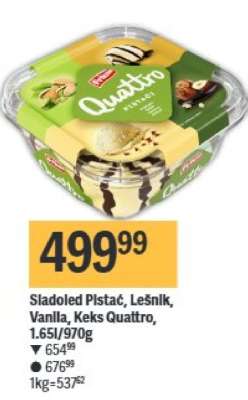 Sladoled Pistac, Lešnik, Vanila, Keks Quattro, 1.65l/970g