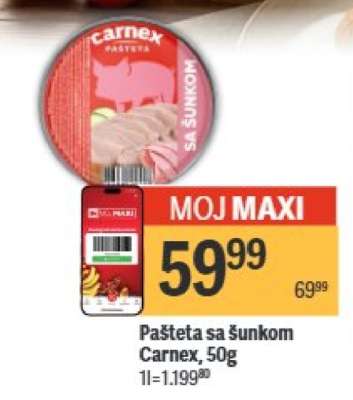 Pašteta sa šunkom Carnex, 50g