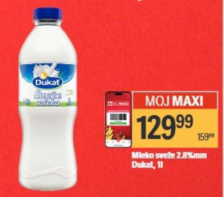 Mleko sveže 2.8%mm Dukat, 1l