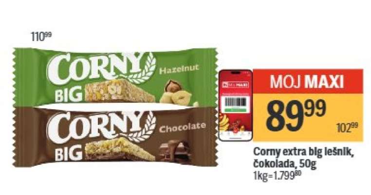 Corny extra big lešnik čokolada 50g