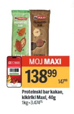 Proteinski bar kakao, klikliki Maxi, 40g