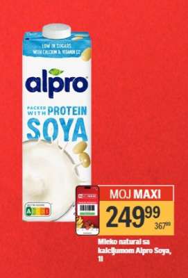 Mleko natural sa kalcijumom Alpro Soya, 1l