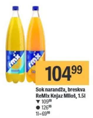 Sok narandža, breskva ReMix Knjaz Miloš, 1.5l