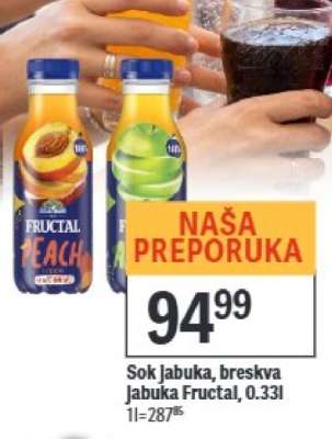 Sok jabuka, breskva/jabuka Fructal, 0.33l