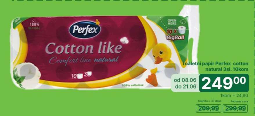 Toaletni papir Perfex cotton natural 3sl. 10kom.