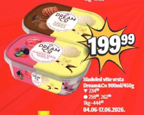Sladoled više vrsta Dream&Co 900ml/450g