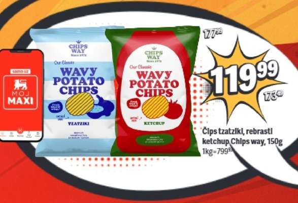 Čips tzatziki, rebrasti ketchup Chips way, 150g