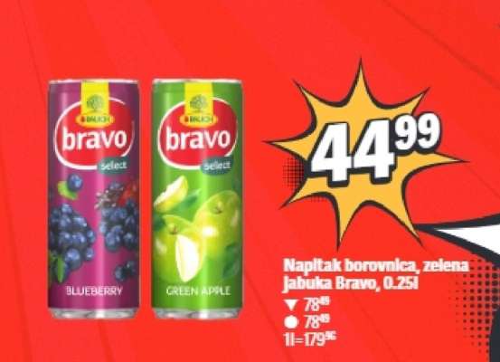 Napitak borovnica, zelena Jabuka Bravo, 0,25l
