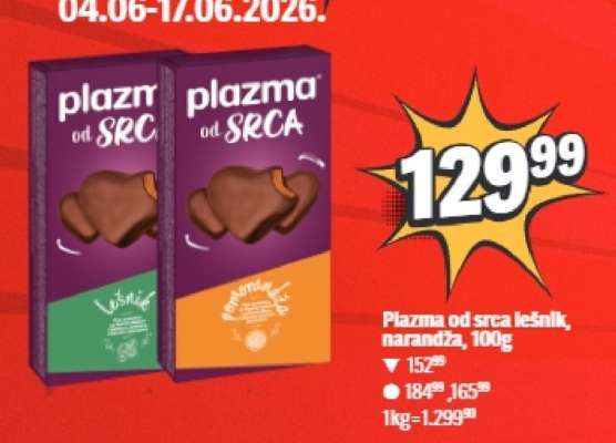 Plazma od srca lešnik, narandža, 100g