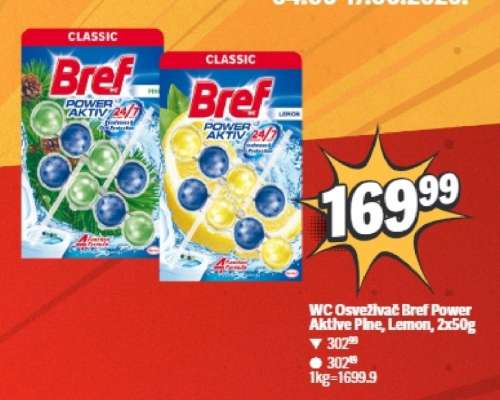 WC Osvěžovač Bref Power Aktiv Pine, Lemon, 2x50g