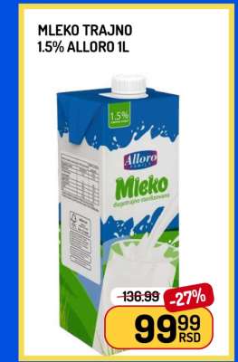 Mleko trajno 1.5% Alloro 1l