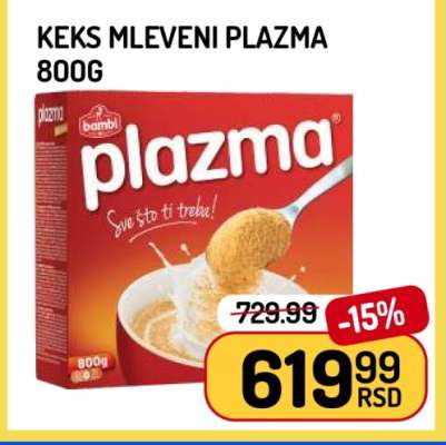 Keks mleveni Plazma 800g