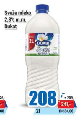 SVEŽE MLEKO 2.8 % m.m. Dukat