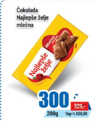 Čokolada Najlepše želje mlečna