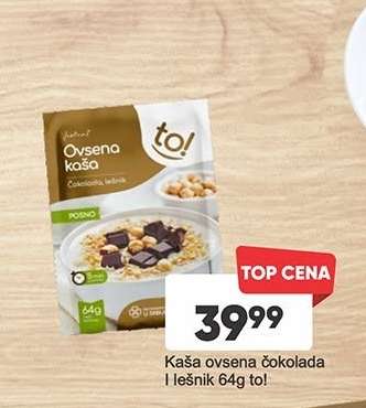 Kaša ovsena čokolada i lešnik 64g to!