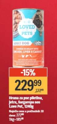 Hrana za pse piletina, jetra, šargarepa sos Love Pet, 1240g