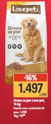 Hrana za pse Love pet, 15 kg