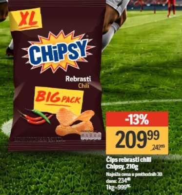 Čips rebrasti chili Chipsy, 210g