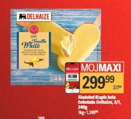 Sladoled štapić bela čokolada Delhaize, 3/1, 240g