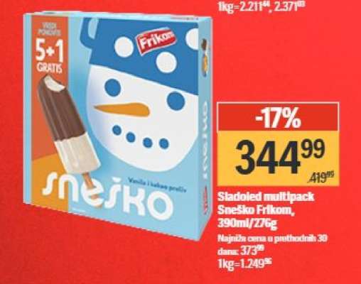 Sladoled multipack Sneško Frikom, 390ml/276g